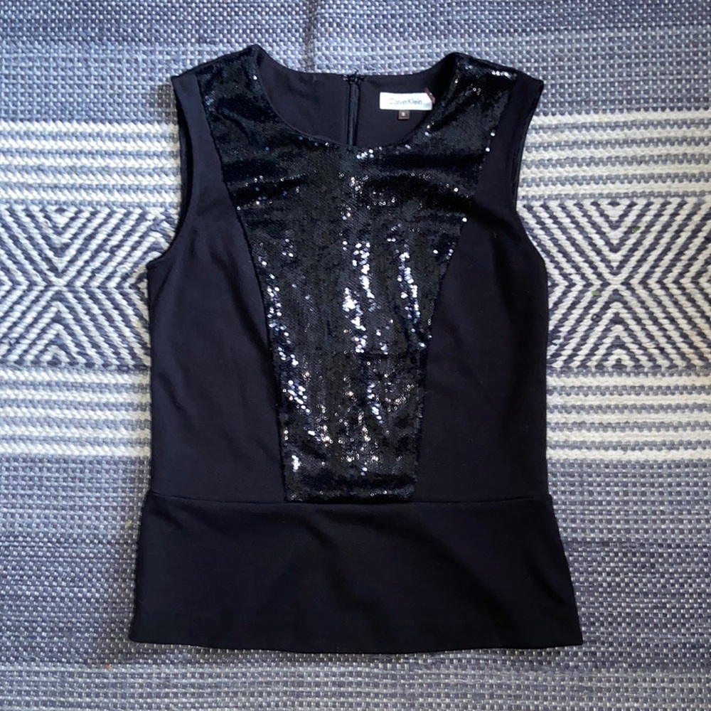 Calvin Klein Sparkly Black Tank Blouse
